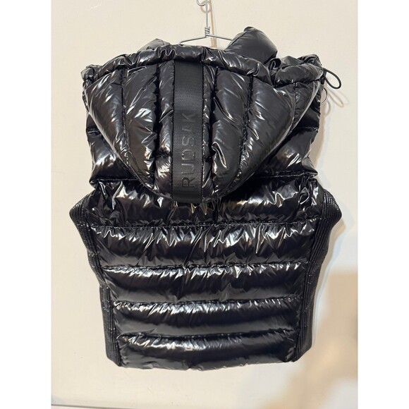 RUDSAK GLOSSY BLACK PUFFER HOODIE VEST NWOT small - Picture 2 of 11